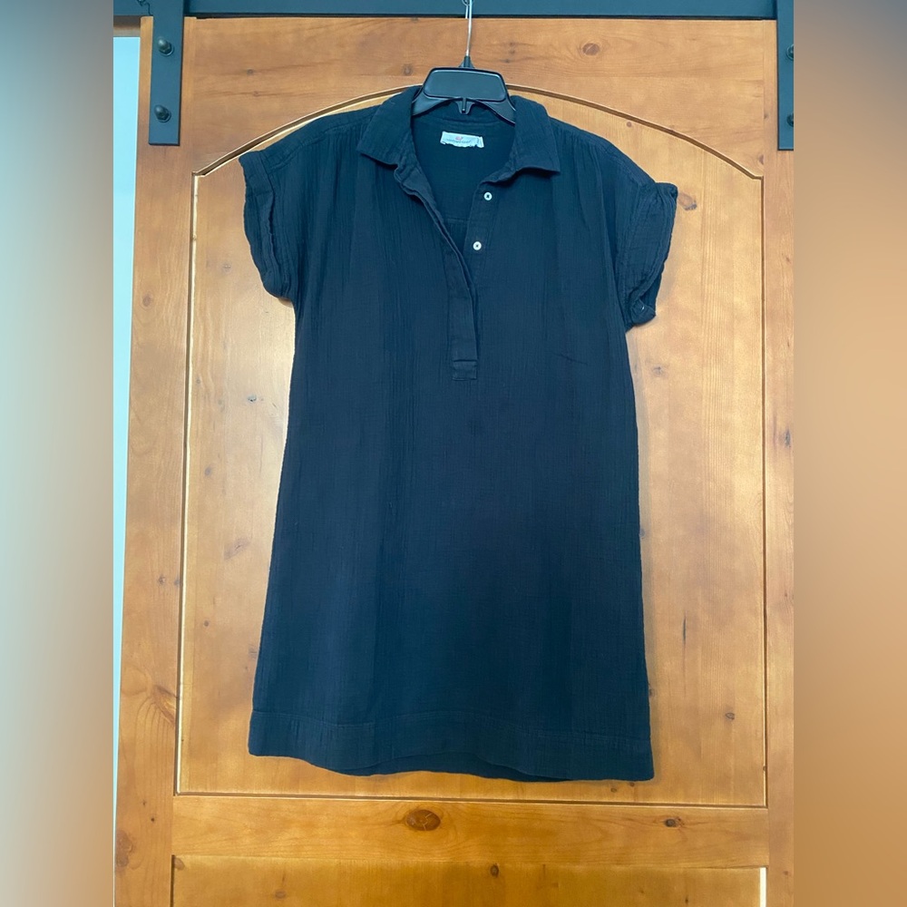 Vineyard Vines Women's Black Shift Shirt Dress Medium Gauze Cotton Short Sleeve